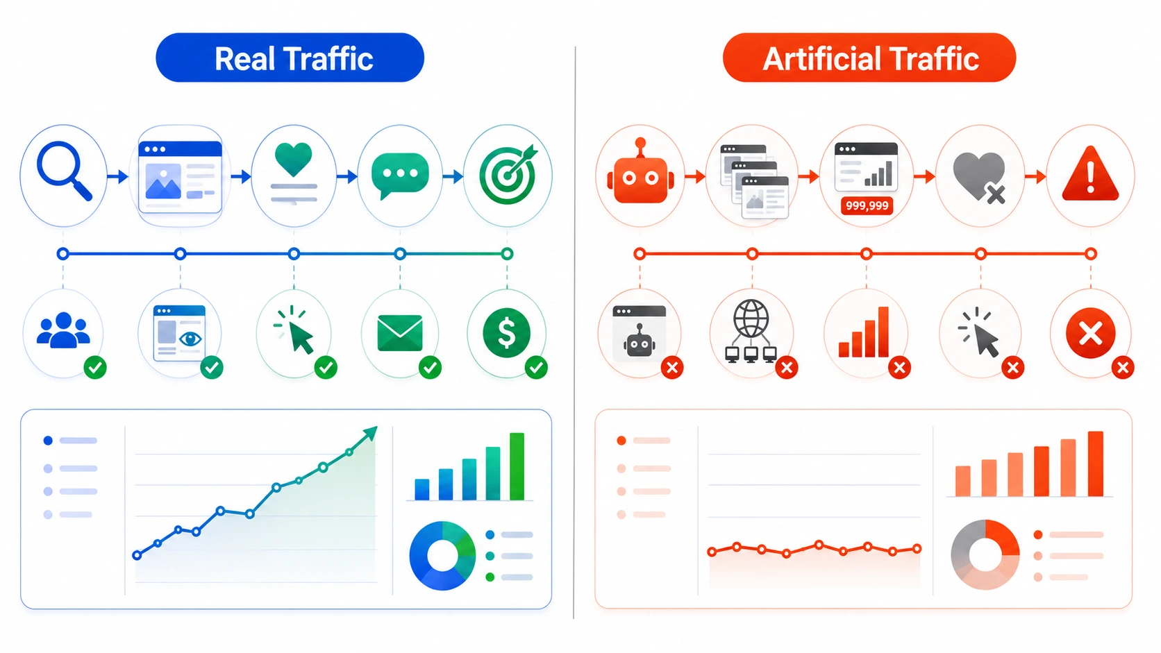 Comparison of real website traffic and artificial bot traffic