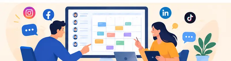 Team collaborating on a shared social media co-planner tool
