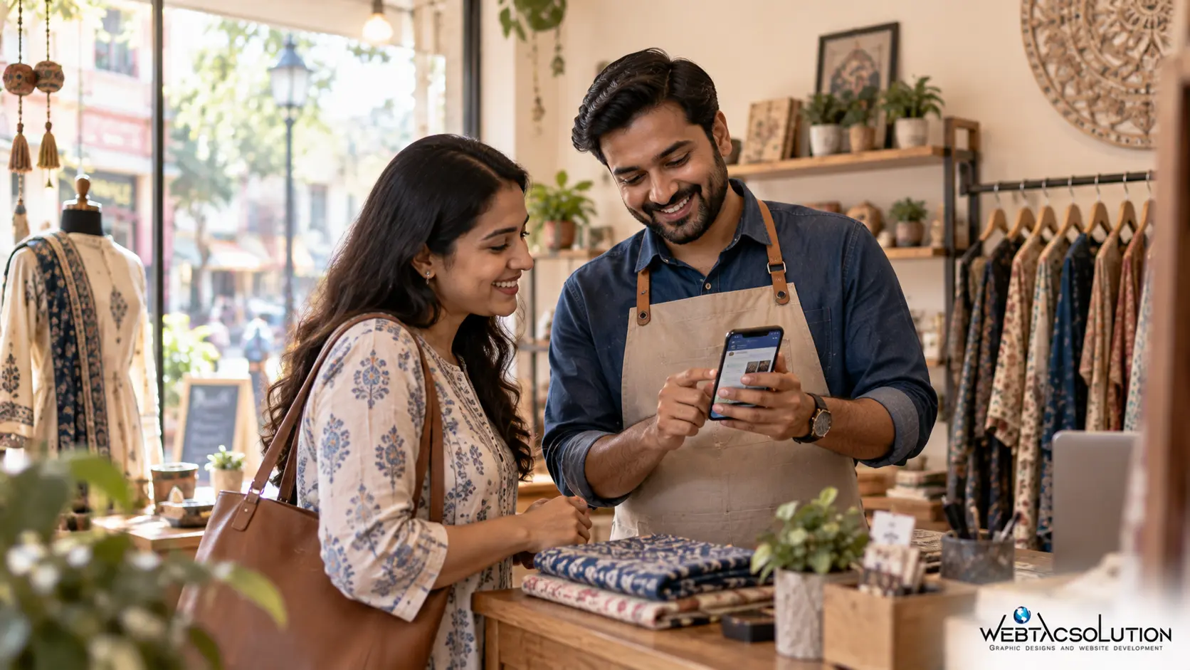 Local business owner engaging with customers through social media messages and reviews